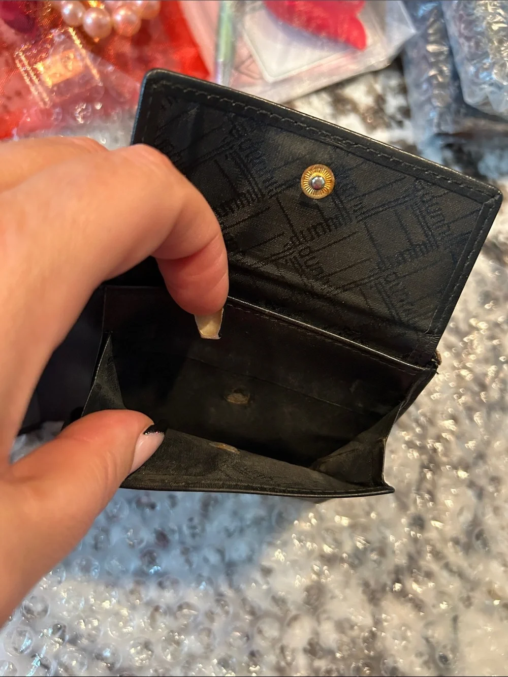 Dunhill Black Leather Bifold Wallet with Gold Corner Accents